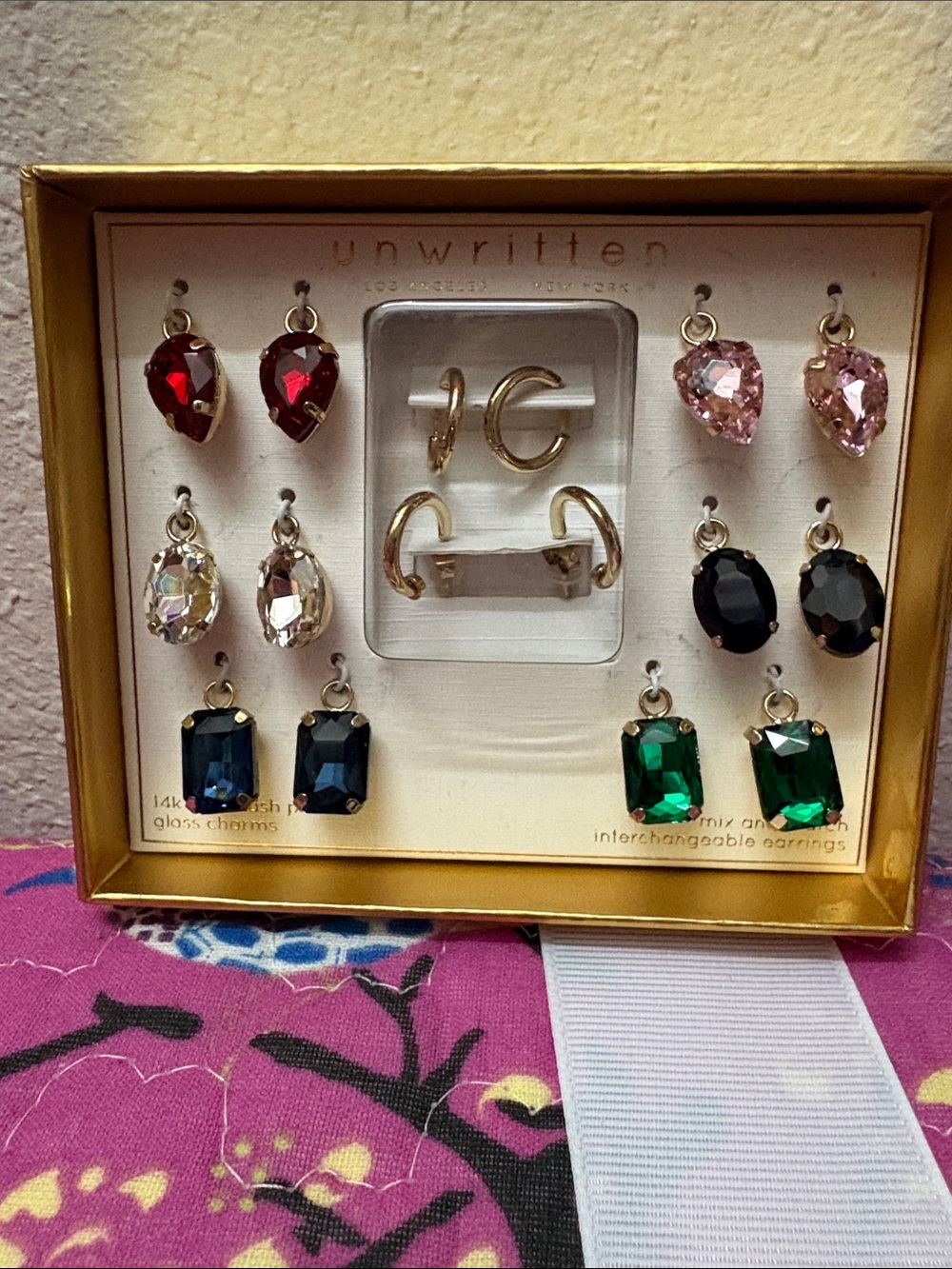 Unwritten Gold-Plated Multi-Color Interchangeable Glass Earring Set